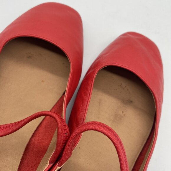 Madewell Shoes Greta Womens Size 8 Red Leather Square Toe Flats Mary Jane Ballet - Picture 7 of 14